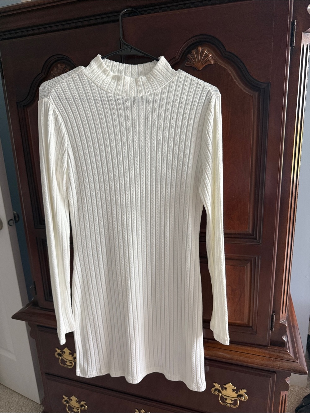 Pink Lily Off-White Ribbed Mock Neck Midi Dress